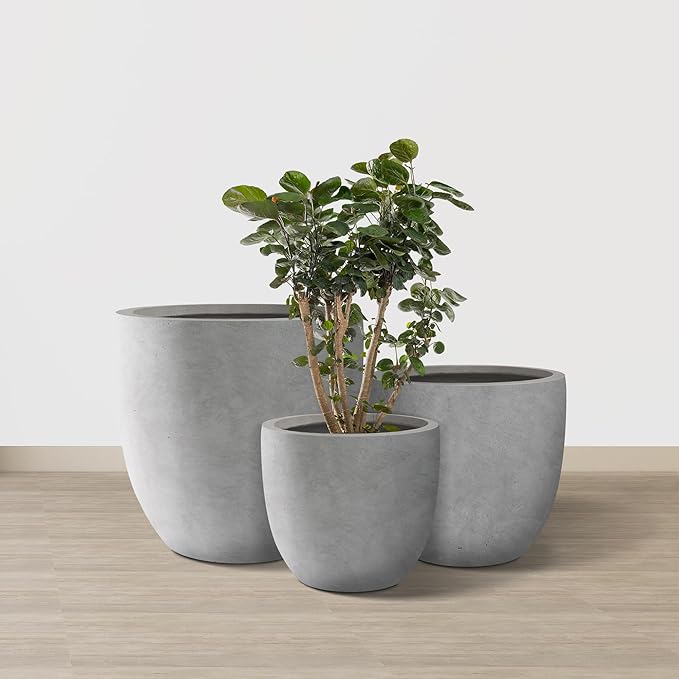 Kante 20", 13.4" Dia Round Concrete Planters, Outdoor Indoor Modern Decorative - Image 2