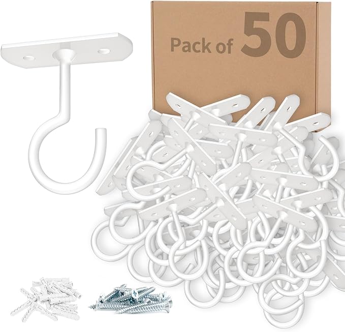 50Pack Ceiling Hooks Bulk for Hanging Plants, 2.5 inches White by QualityEfficiency