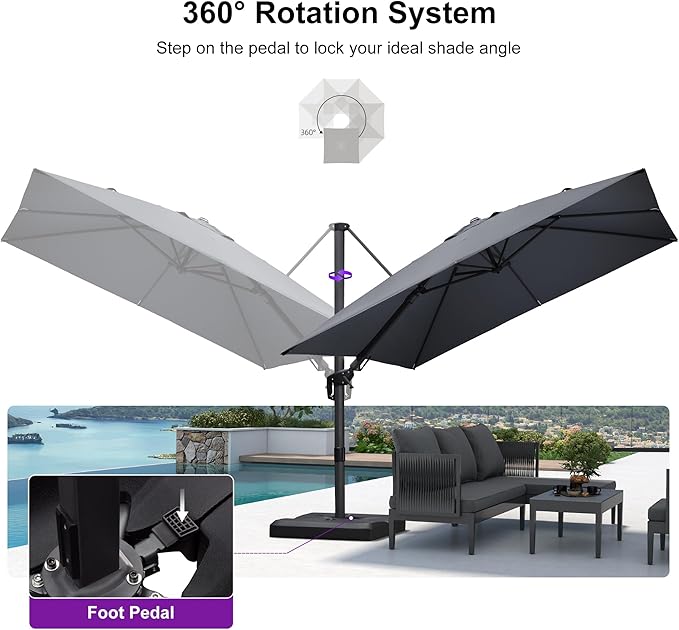PURPLE LEAF 9.8' X 9.8' Left-right Tilting Patio Umbrella Outdoor Cantilever - Image 7