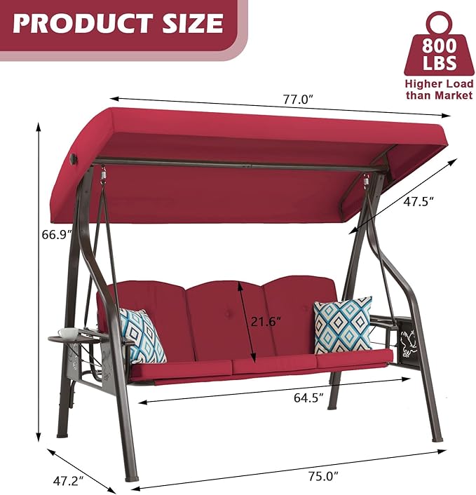 3-Seat Outdoor Porch Swing - Image 7