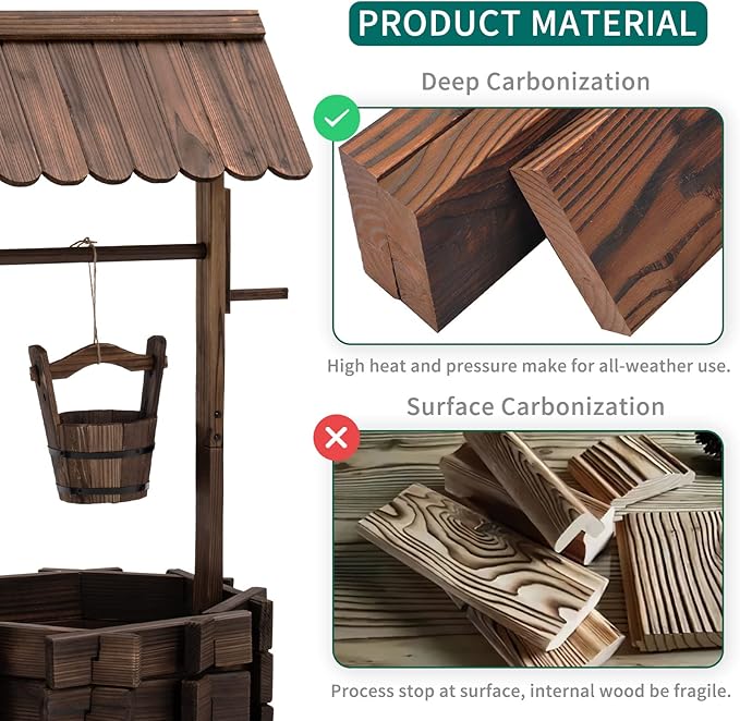 UDPATIO Rustic Solid Fir Wood Wishing Well Planter - Image 5