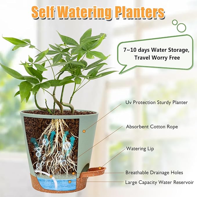 Planters for Indoor Plants 7/6.5/6/5.5/5 Inch, Self Watering Planters - Image 2