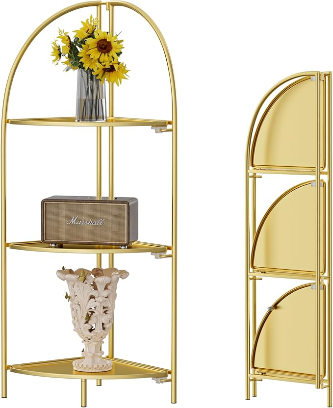 Crofy Foldable 3 Tier Corner Shelf, Metal Corner Plant Stand by CrofyLLC