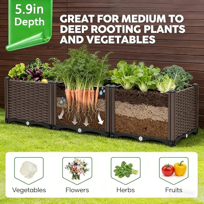 CloudDream 3Piece Brown Raised Garden Box Set, Flowers & Succulents. - Image 5