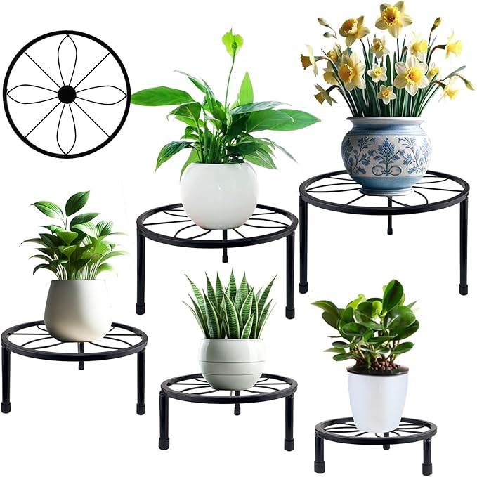 5 Packs Metal Plant Stand Indoor, Outdoor Black Plant Stand by HENABLE