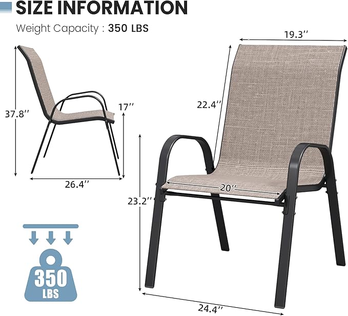 Patio Dining Chairs Set of 8, Outdoor High Stacking Chairs，Breathable Seat - Image 3
