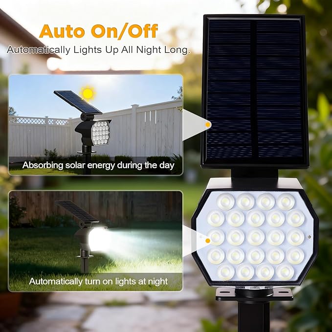 23 LED Solar Spot Lights Outdoor Waterproof, 2 Pack Solar Lights UP to 20Hrs - Image 4