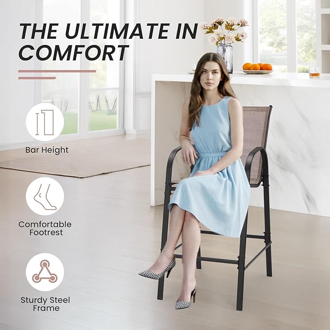 HOMREST Outdoor Bar Height Stools Set of 4, High Back Patio Chairs - Image 5