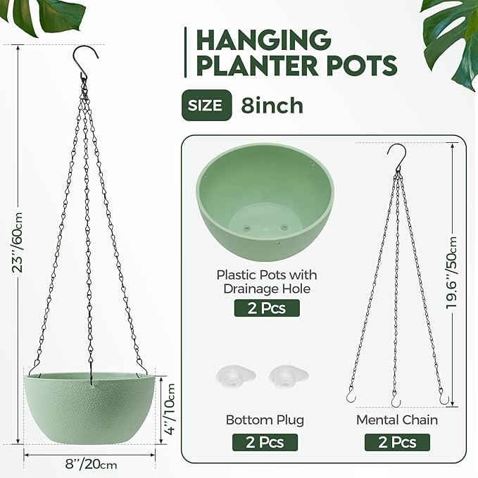T4U 8 Inch Hanging Planter for Indoor Plants, 2 Pack Small Pots - Image 6