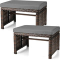 2 Pcs Patio Rattan Ottomans Outdoor Wicker Ottomans Patio Footstool Footrest by Beeveer
