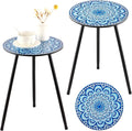 2 Packs Metal Mosaic Round Side Tables 13.4" Small Outdoor Patio Round Accent by PartyZealot