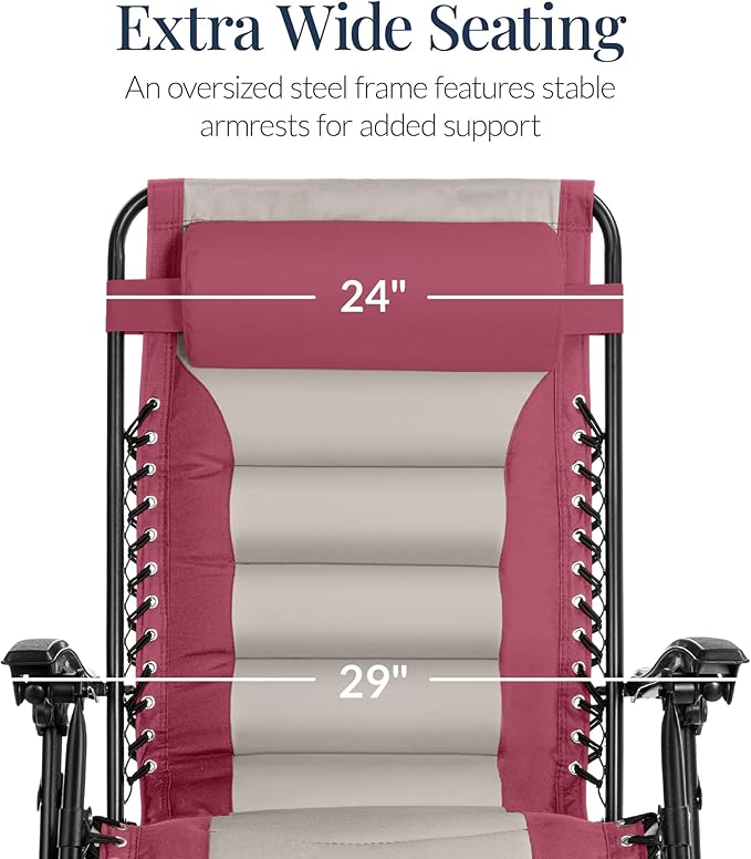 Best Choice Products Oversized Padded Zero Gravity Chair, Folding Outdoor Patio - Image 4