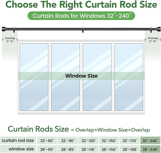Time Forest Curtain Rods for Windows 32 to 240, 1 Inch Adjustable Black Heavy - Image 7