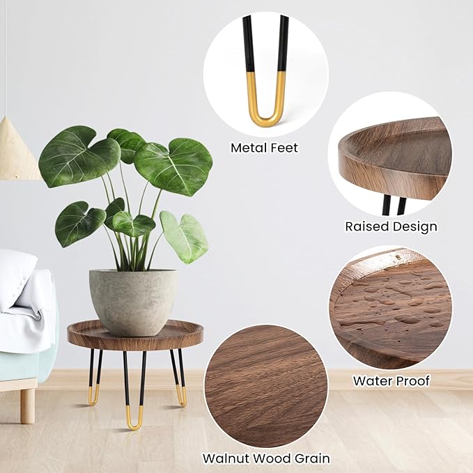 Plant Stand Indoor Outdoor, Mid Century Style Walnut Wood Color Plant Stand - Image 4
