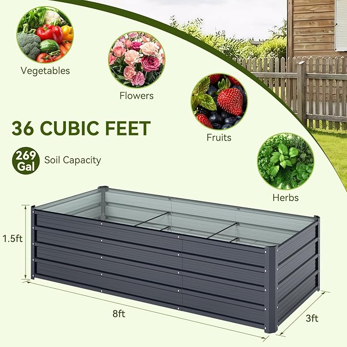 Ohuhu 8x3x1.5FT Metal Raised Garden Bed Outdoor, Reinforced Galvanized Steel - Image 6