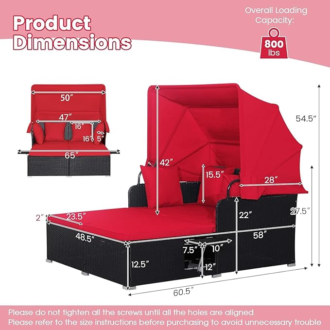 COSTWAY Outdoor Daybed with Retractable Canopy, Wicker Patio Furniture Set with - Image 5