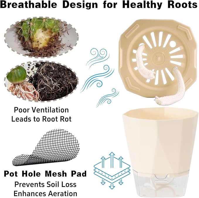 3 Packs Self Watering Plant Pots, Plastic Flower Pots - Image 5