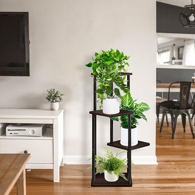 4 Tier Plant Stand Indoor, Thickened Metal Wood Corner Plant Shelf Stands - Image 7