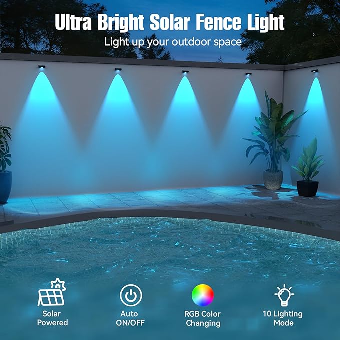Solar Led Wall Light, Rgb Color Changing Spotlight - Image 7