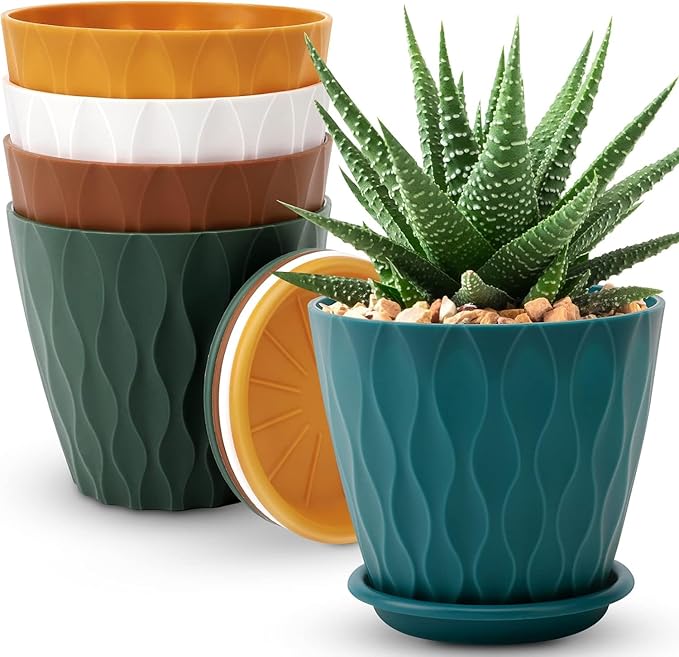6 inch Plant Pots, 5 Pack Flower Pots Outdoor Indoor, Planters by AFamilyofGardenLovers