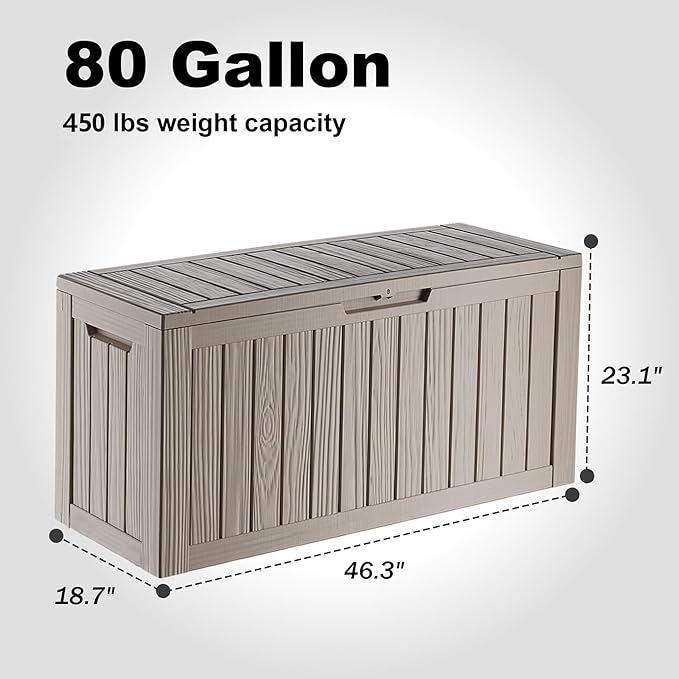 EasyUp 80 Gallon Resin Deck Box Storage Outdoor Waterproof Boxes Lockable UV - Image 2