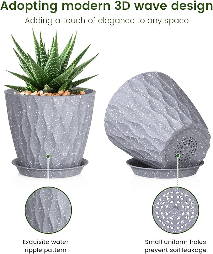 5 inch Plant Pots for Indoor Outdoor Plants, 6 Pack Thick Flower Pots - Image 3