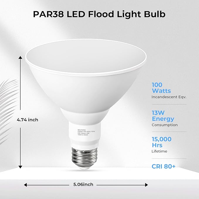 LED Flood Light Bulbs, PAR38 Outdoor Flood Light Bulb 5000K, 13W 100W Equivalent - Image 2