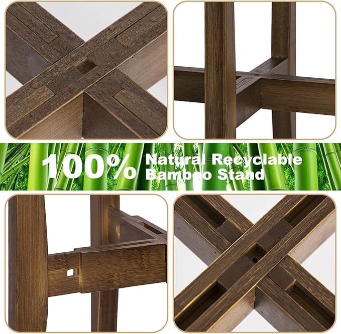 OERGKE Adjustable Plant Stand, Bamboo Mid Century Modern Indoor Plants Stands - Image 5