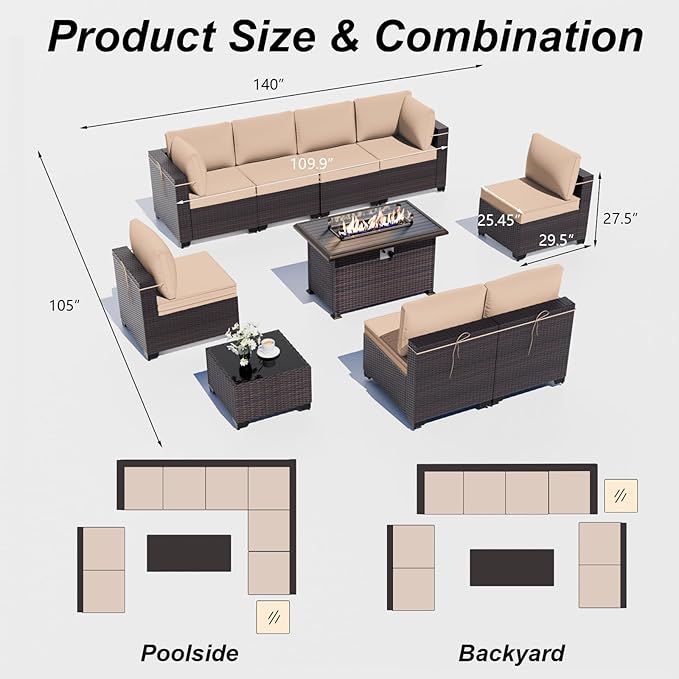 ALAULM 10 Pieces Patio Furniture Set - Image 7