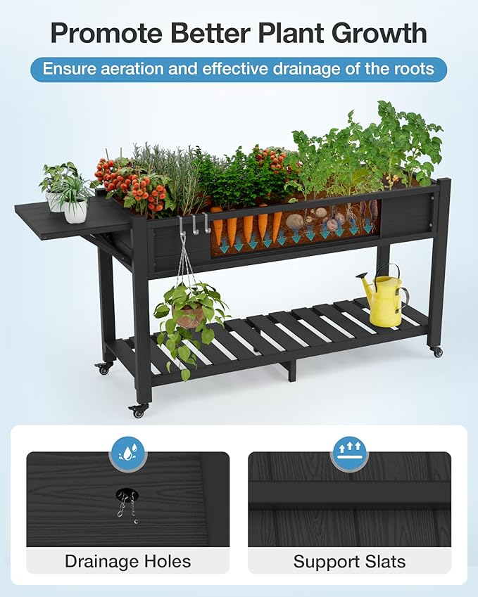 YEFU Raised Garden Bed with Legs: 57x18x30in Elevated Poly Planter with Wheels - Image 5
