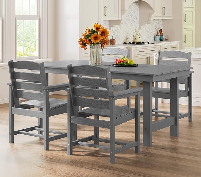 SERWALL Modern Patio Dining Set, 5-Piece Rectangular HDPE Dining Table - Image 9