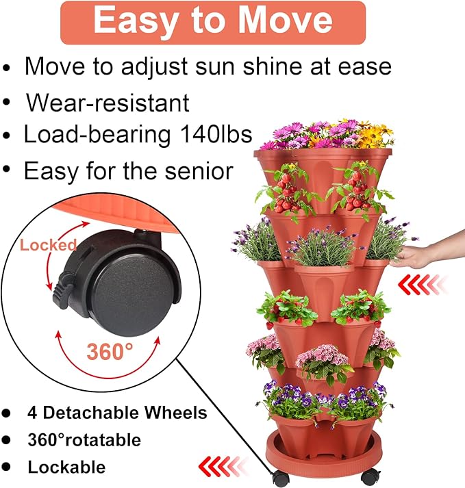 DUNCHATY Stackable Planters 6 Tier Vertical Garden Planting Tower Planters - Image 3