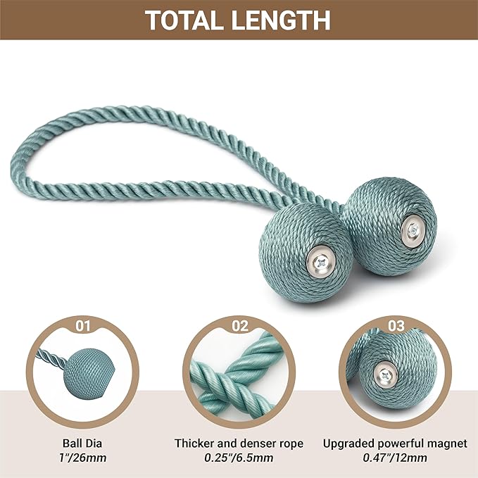 Hion Magnetic Curtain Tiebacks Gray Blue 6 Pack, Curtain Tiebacks Buckles - Image 2