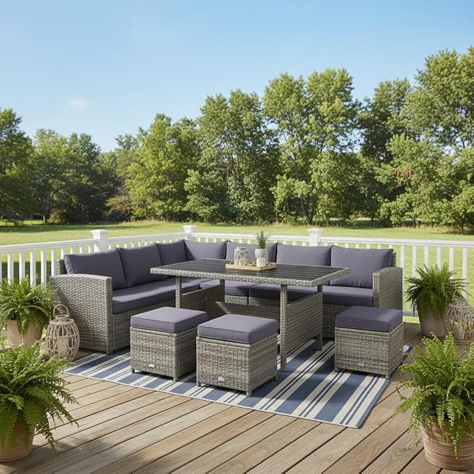Tangkula 7 Pieces Patio Furniture Set, Outdoor Sectional Rattan Dining Sofa Set by TANGKULA