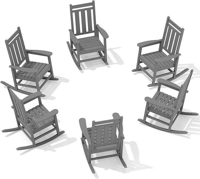 KINGYES Oversized Outdoor Rocking Chair Set of 6, All-Weather Patio Rocking by KINGYES