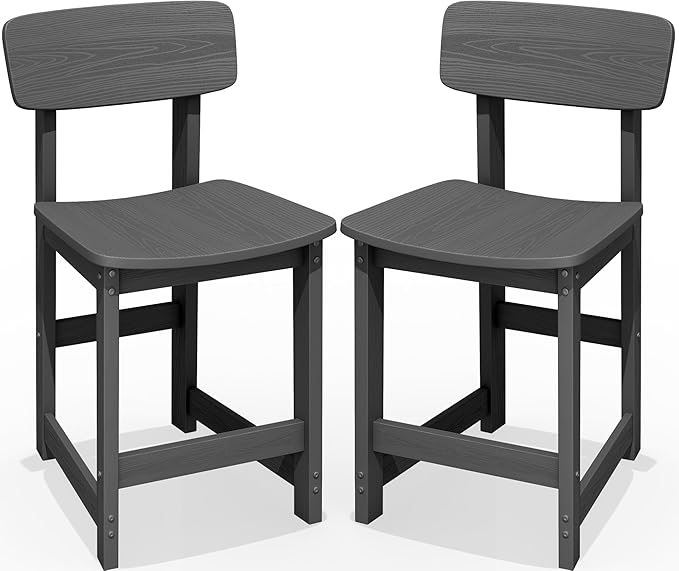 SERWALL Outdoor Bar Stools Set of 2, All Weather HDPE 25" Counter Height Bar by SERWALL