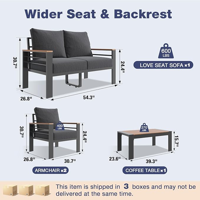 Aoxun Aluminum Patio Furniture Set 4 Seats, Oversized Outdoor Sectional - Image 2