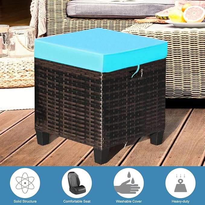 Tangkula 2 Pieces Outdoor Patio Ottoman, All Weather Rattan Wicker Ottoman Seat - Image 9