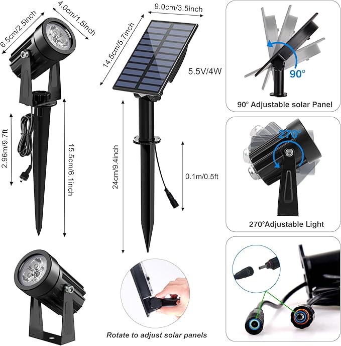 Blue Solar Spot Lights Outdoor, 2 Pack Solar Landscape Spotlights IP65 - Image 4