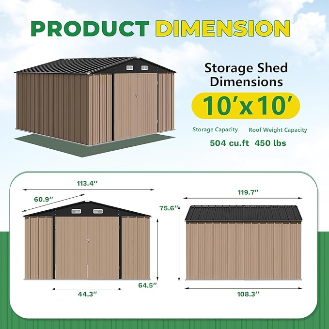 Devoko 10 x 10 FT Outdoor Storage Shed, Metal Garden Sheds & Outdoor Storage - Image 6