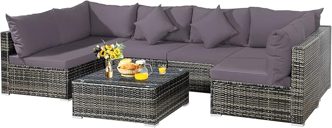 Tangkula 7 Pieces Wicker Patio Furniture Set, All-Weather Outdoor Rattan - Image 9