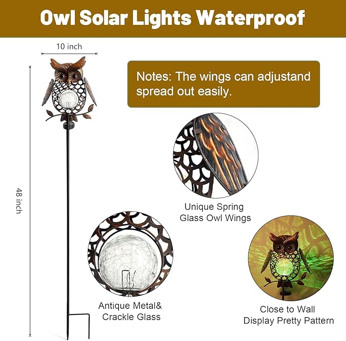 HONGLAND Solar Lights Outdoor Decor Waterproof, Solar Owl Garden Decorative - Image 6