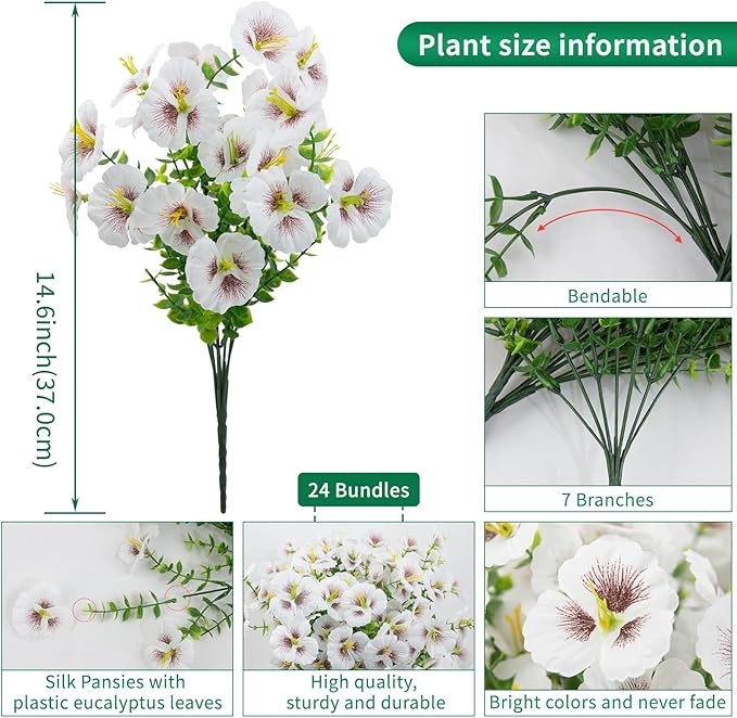 24 Bundles Artificial Pansy Flowers - Image 2