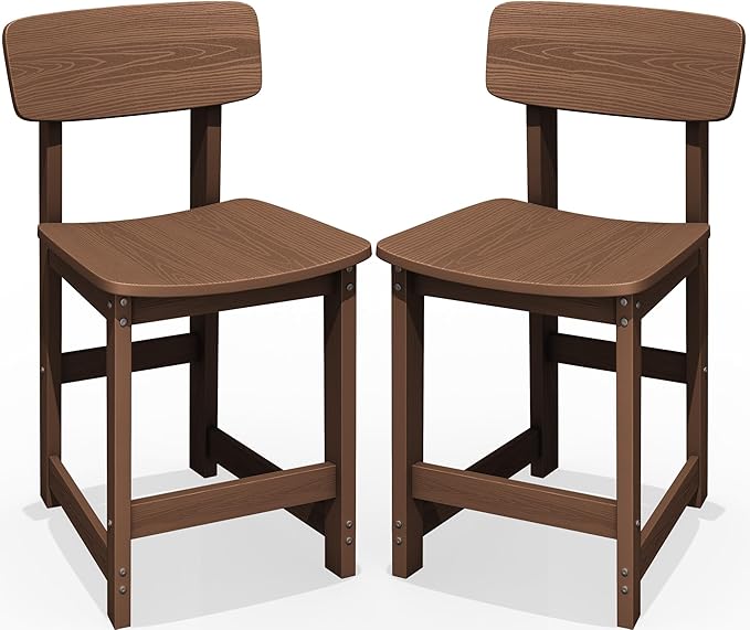 SERWALL Outdoor Bar Stools Set of 2, All Weather HDPE 25" Counter Height Bar by SERWALL