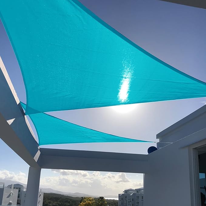 SUNNY GUARD Custom Size 4'x4'x4' Triangle Turquoise Blue UV Block Sunshade by SUNNYGUARD