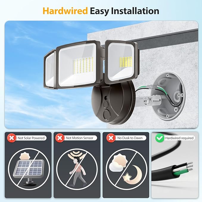 Onforu 75W Flood Lights Outdoor, 7000LM Brightness Security Lights Switch - Image 2