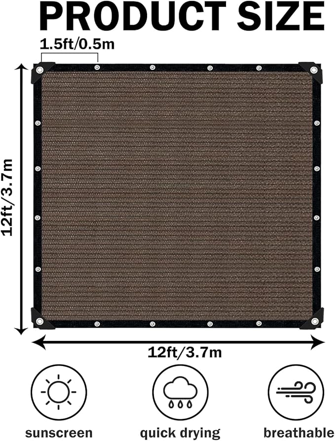 Sun Shade Cloth with Grommets, 90% UV Protection Shade Fabric, Pergola Shade - Image 2