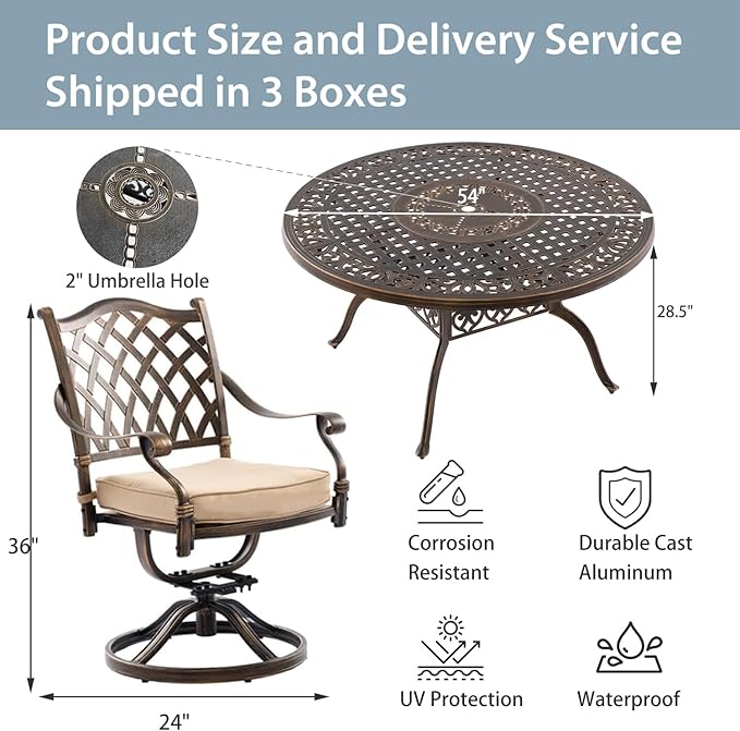 5-Piece Cast Aluminum Patio Furniture, Patio Dining Set - Image 5