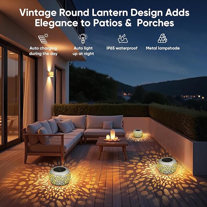 Solar Lanterns Outdoor Waterproof: 4 Pack White Hollow Out Metal Solar Lights - Image 5