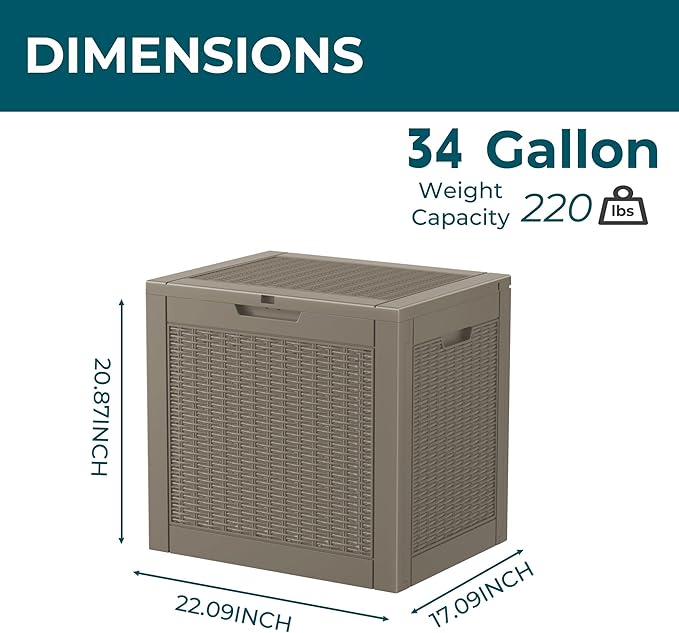 DRATO 34 Gallon Deck Boxes Resin Outdoor Storage Box UV Resistant Outside Deck - Image 3